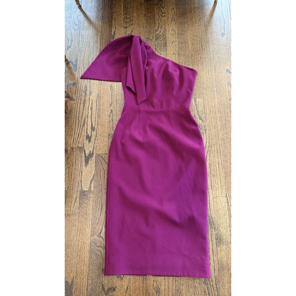 DRESS THE POPULATION Tiffany One-Shoulder Midi Dress In Dark Magenta Size Small - Picture 3 of 9